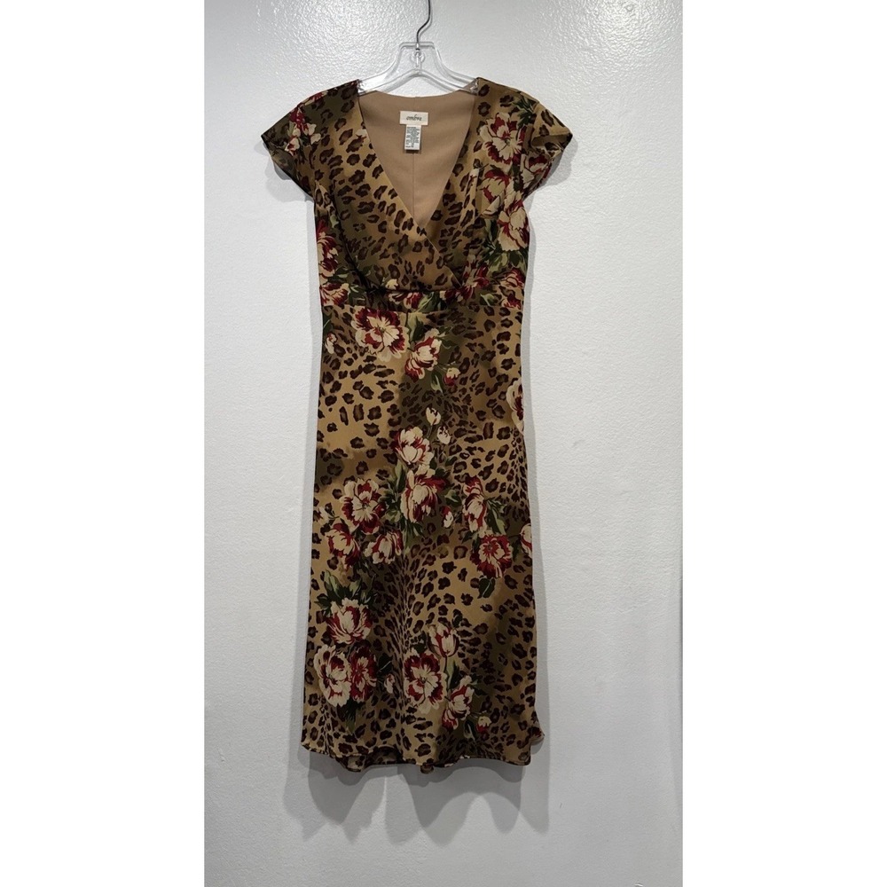 Ombre Leopard Floral Print Midi Dress Sz 10 Y2K 90s Look Grunge Romantic Grunge